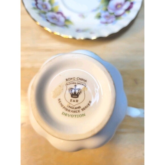 Vintage Golden Crown E&R  Teacup &Saucer Remembrance Series "Devotion" - Picture 3 of 10